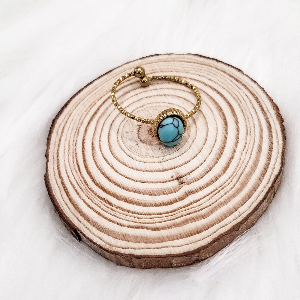 Gold and Turquoise Beaded Ring